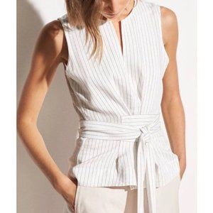 Vince White Striped Wrap Sleeveless Top